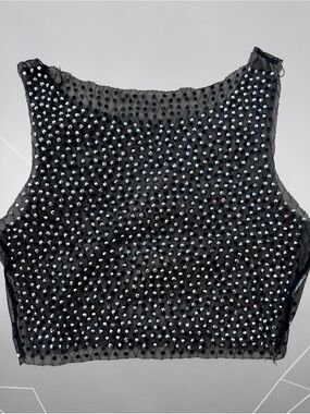 Black Beaded Sheer Crop Tank Top